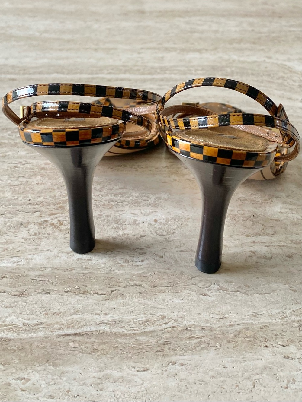 Vintage Louis Vuitton Damier LV Bow Ankle Strap Sandal Heels - Picture 6 of 8